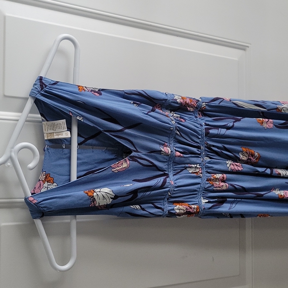 Floral japna maxi dress Greek style blue and pink